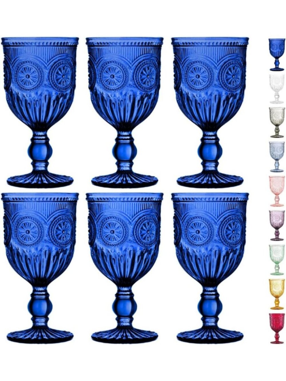 Vintage Cobalt Blue Hobnail Wine Glasses Set of 6 | 10 oz Elegant Goblets